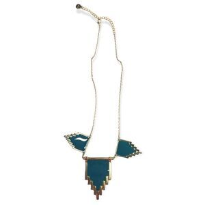 Vivace Gold-tone Blue Green Enamel Geometric Statement Necklace
